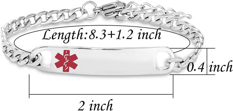 TGLS Red Medical Alert Bracelet for Women Men Emergency First Aid Health Alert Engraved Adjustable Stainless Steel Chain Bracelets - Image 3